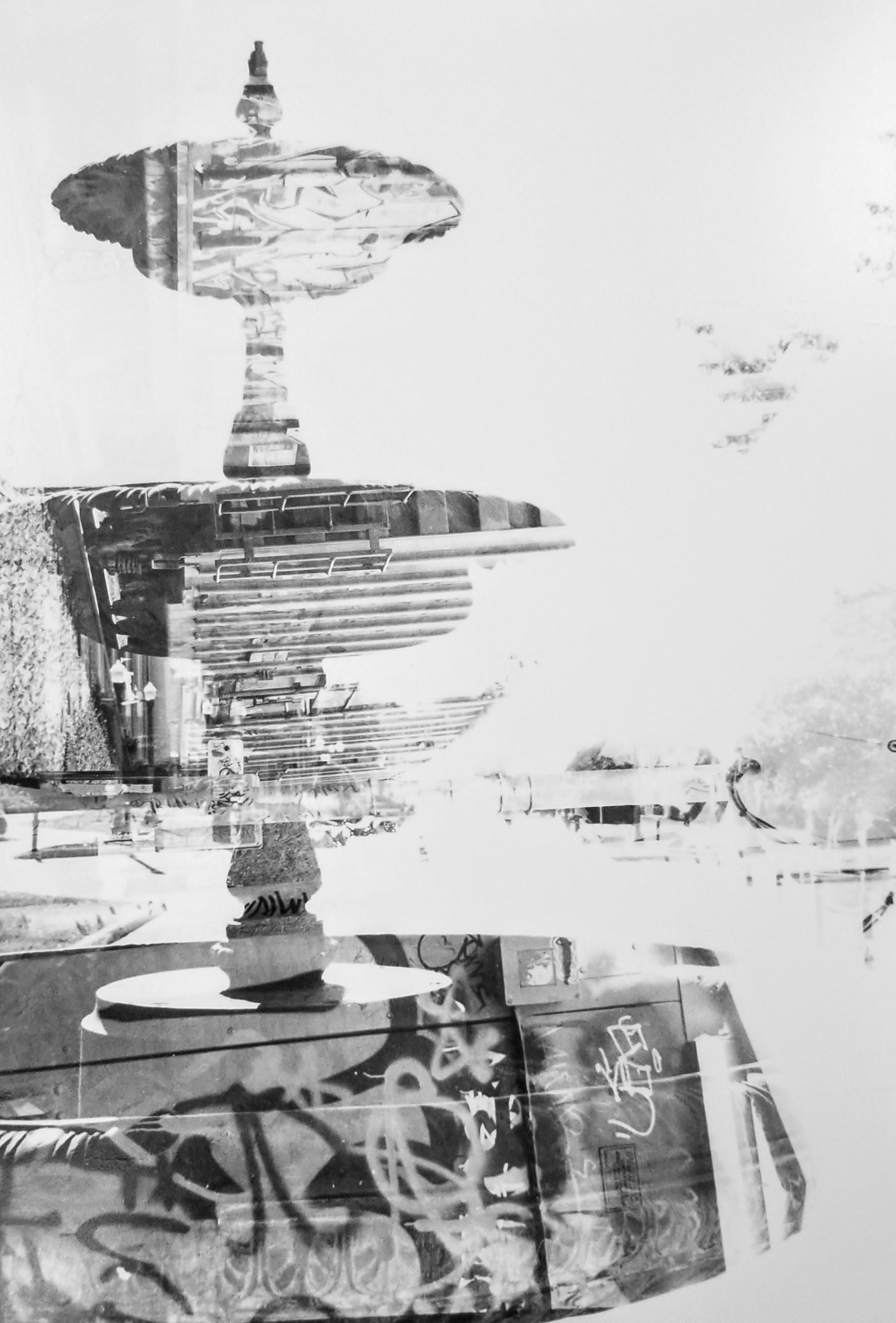 Graffiti Fountain Double Exposure | Photographed on Minolta SRT-201 35mm / Double Exposure