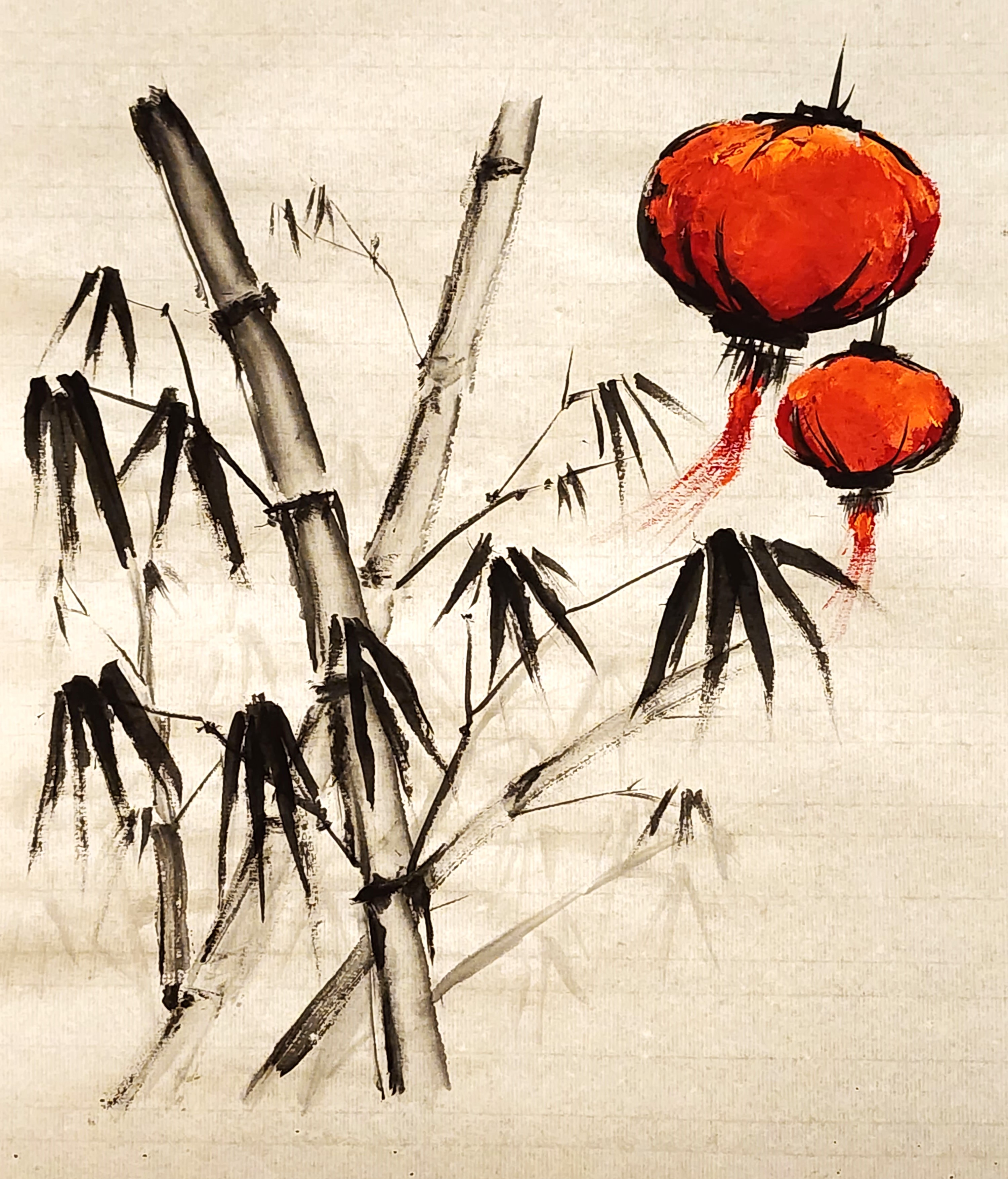 Lantern Lit Bamboo | Ink Wash Painting