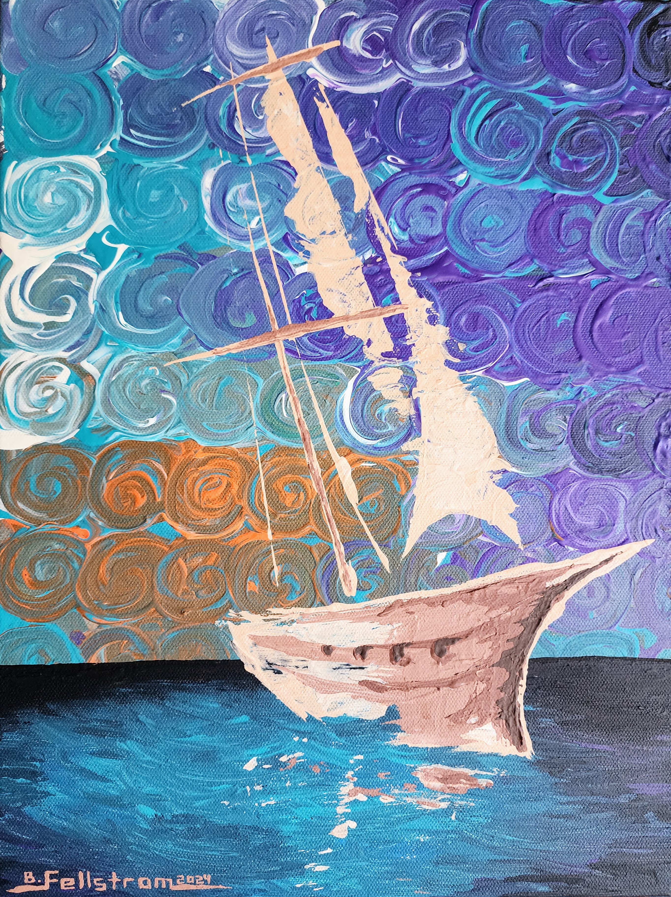 Stormy Ship at Dawn | Acrylics on Canvas / Abstraction